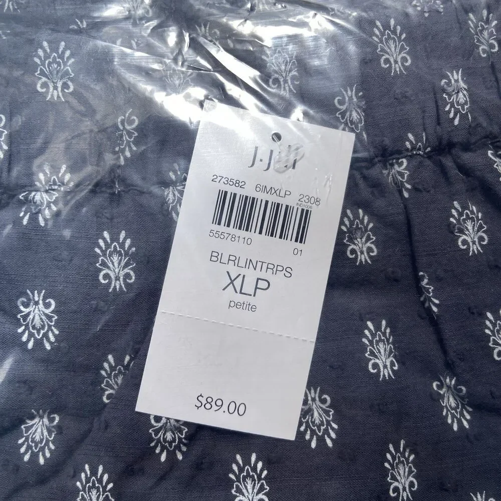 J. Jill 100% Cotton Tiered Ruffle Midi Skirt Petite XL Lined Navy Boho Peasant